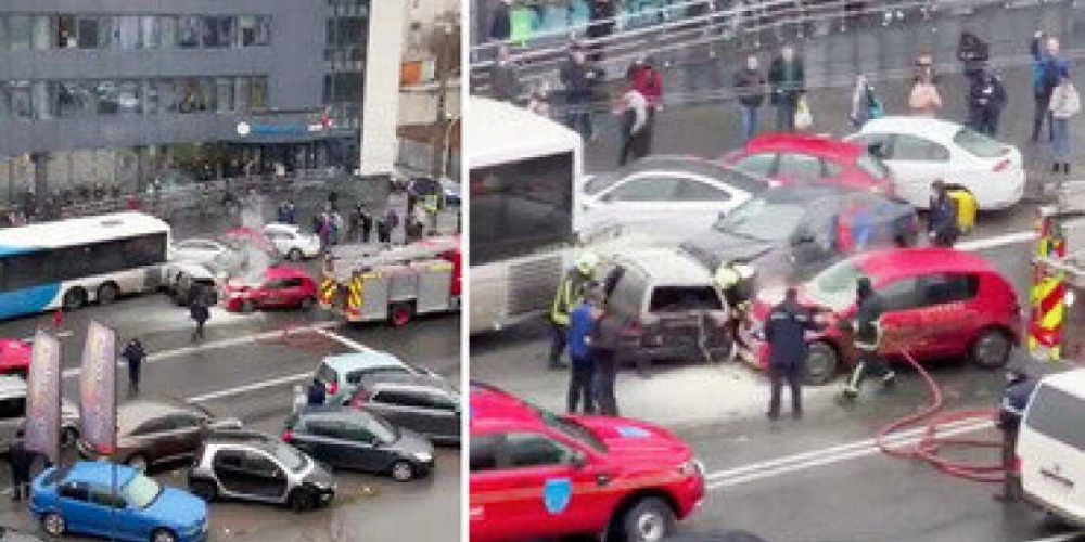 В центре Кишинева автобус протаранил более десятка машин