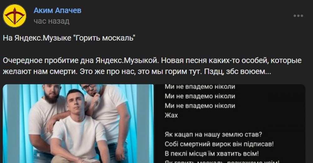 Хинштейн призвал Роскомнадзор наказать сервис «Яндекс.Музыка» за песню «Горит москаль»