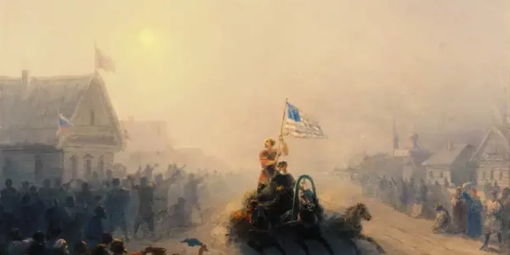 Почему русская женщина едет в тройке с флагом США на картине Айвазовского