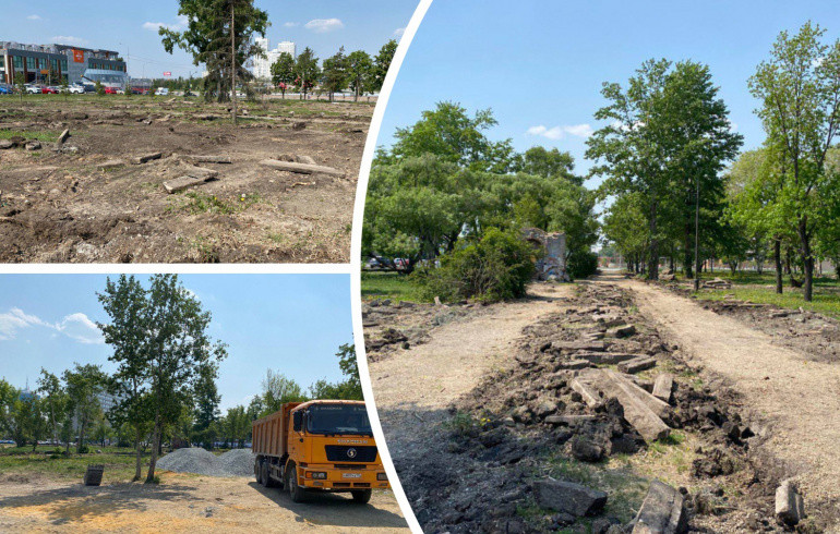 В челябинском Саду камней разобрали разрушенный фонтан и спилили старые деревья